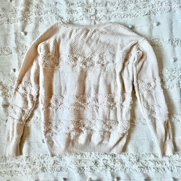 LC Lauren Conrad Cream Detailed Knit Scoop Neck Smocked Cuff Sweater xsmall - Picture 6 of 6